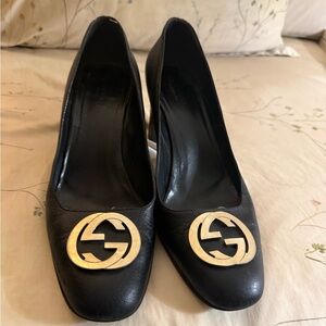 Gucci Black Heels with Gold Emblem